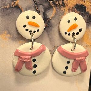 NEW Snowman Polymer Clay Stud Dangle Earrings